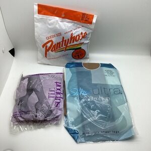 3pk Vintage Silkies Ultra Control Top Pantyhose Support Suntone Nude Queen Size